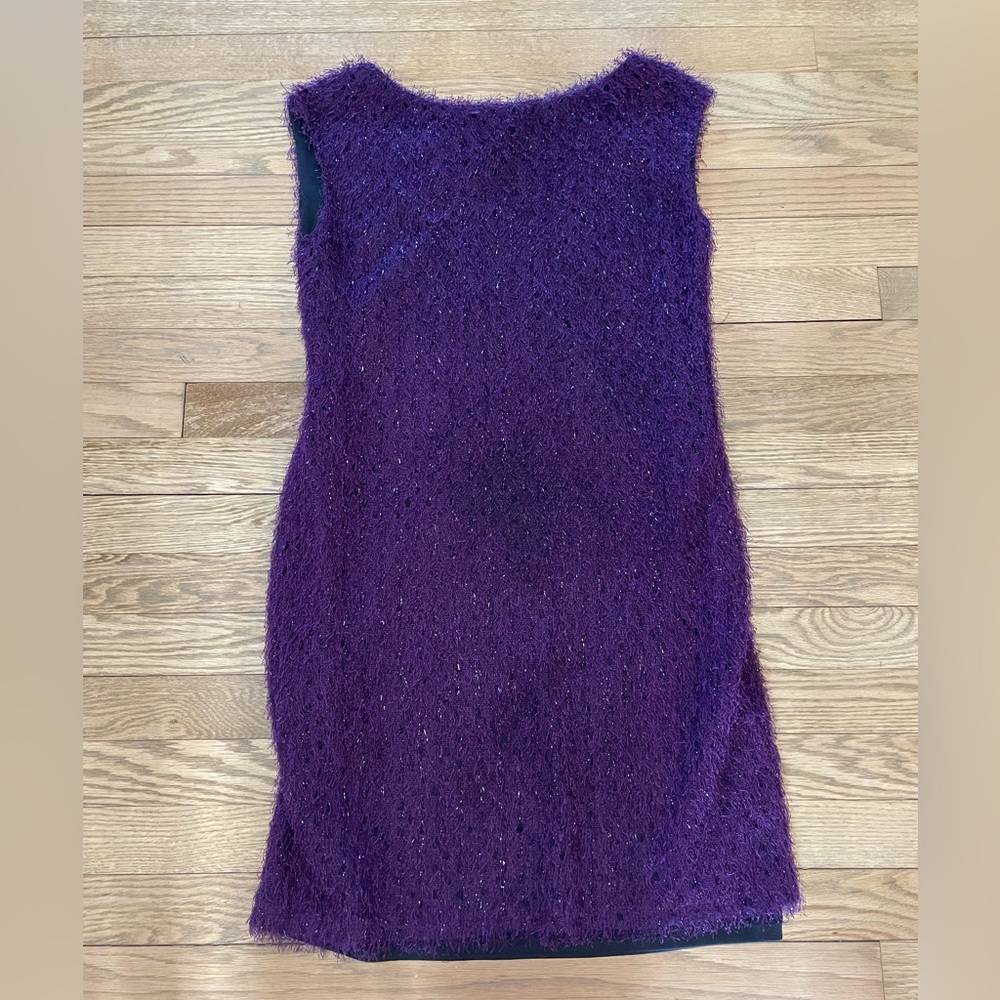 BADGLEY MISCHKA - American Glamour Purple Shag Fringe Sheath Textured Mini Dress